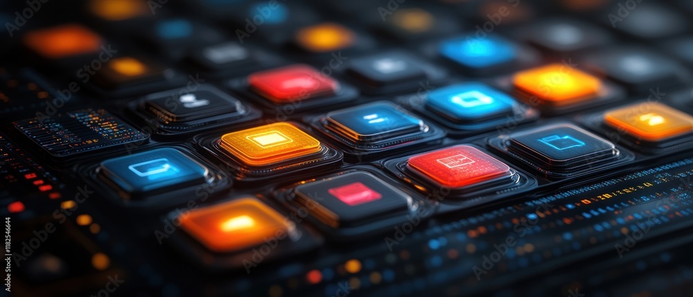 Colorful keyboard with illuminated buttons. Colorful keyboard with illuminated buttons.