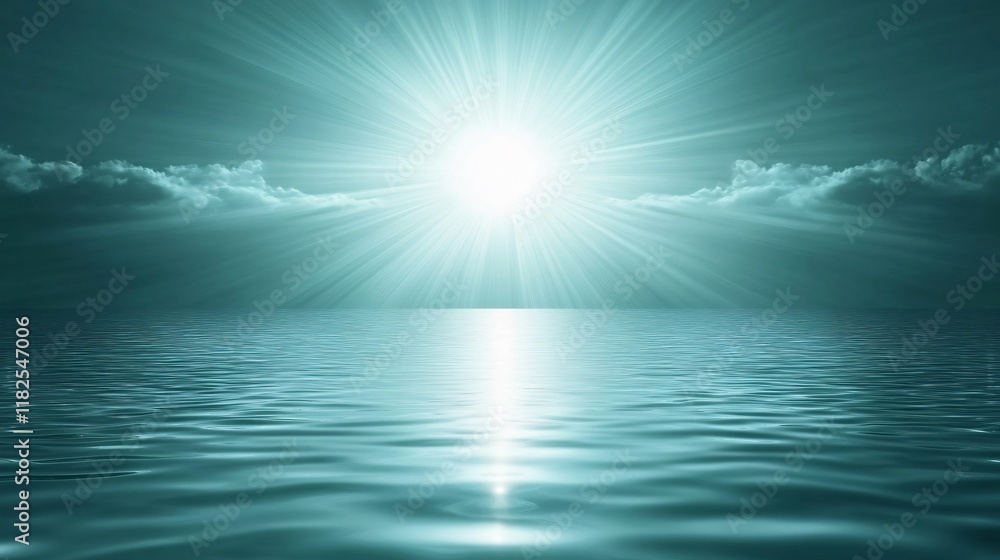 Obraz premium Serene Teal Ocean Sunrise Rays Peaceful Calm Water