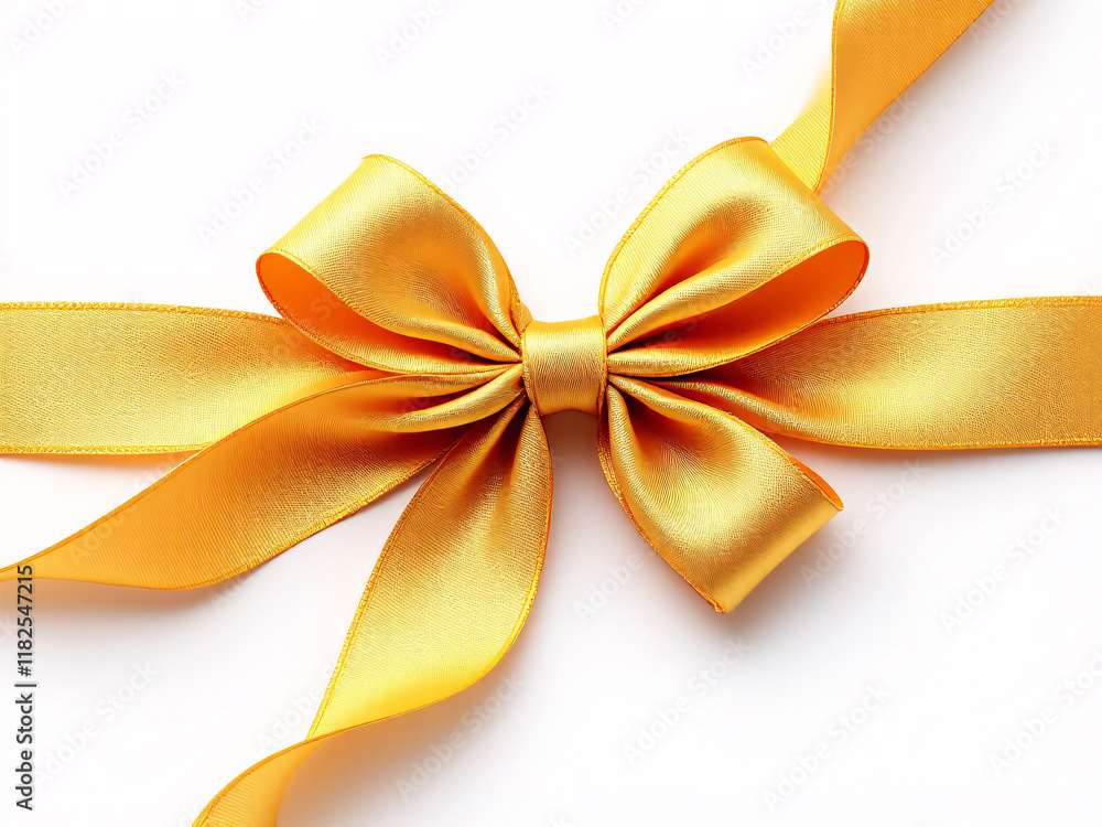Golden bow on ribbon, elegant and shiny, perfect for festive gift wrapping and decoration. Golden bow on ribbon, elegant and shiny, perfect for festive gift wrapping and decoration.