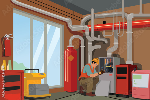 Heater Air Conditioner Service Technician Vector Illustration