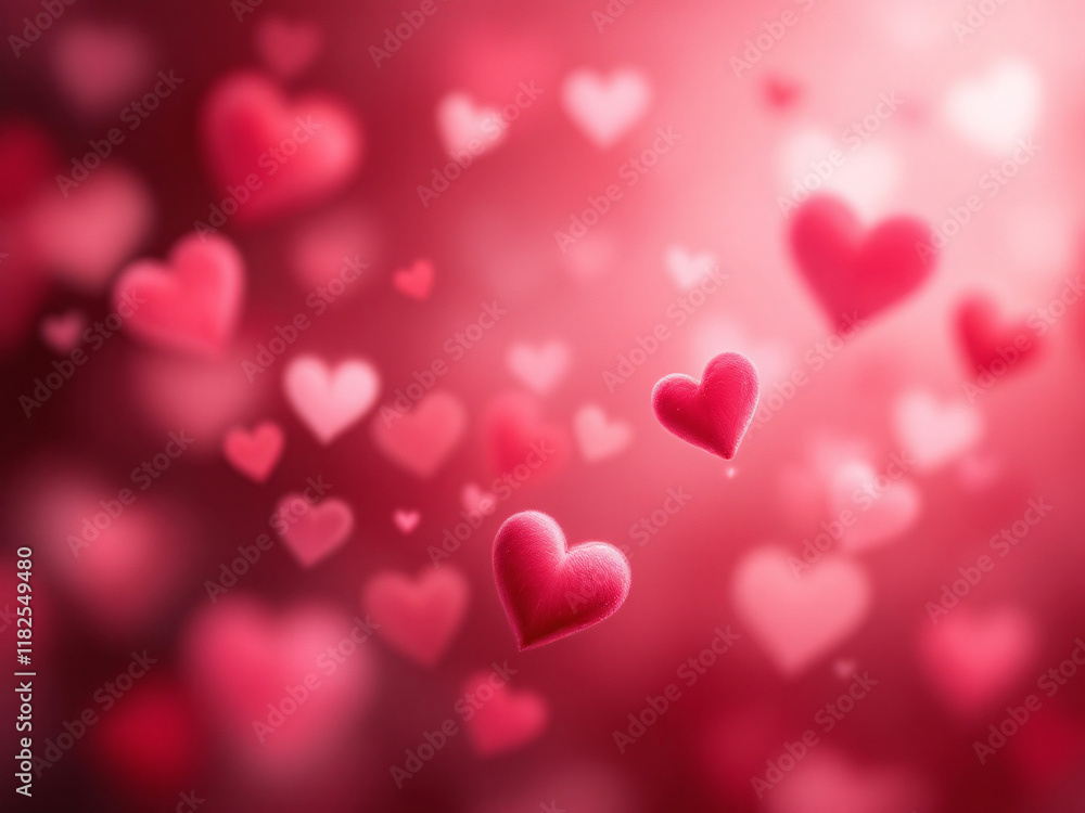 Blurred pink and red background with glowing hearts. Blurred pink and red background with glowing hearts.