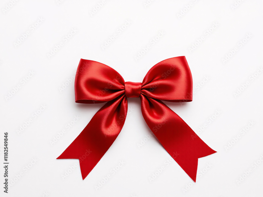Red satin bow on ribbon, elegant and festive, perfect for holiday gift wrapping and decoration. Red satin bow on ribbon, elegant and festive, perfect for holiday gift wrapping and decoration.