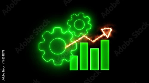 Money, profit, cashflow, investment, economy, finance and success concept. Motion graphic animation of graph and chart with gears spinning around isolated on transparent background. photo