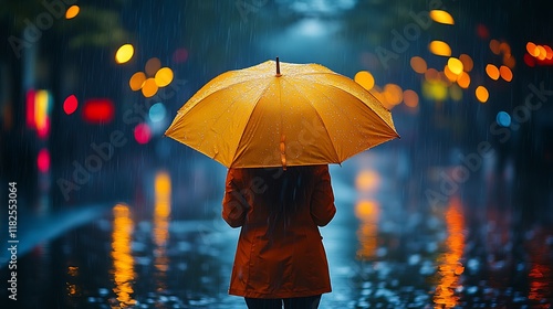 Wallpaper Mural Woman Walking in Rain with Yellow Umbrella Torontodigital.ca