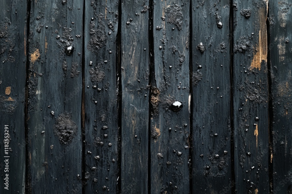 Fototapeta premium Close-up of weathered dark wooden boards, showcasing a rustic texture ideal for backgrounds and design projects