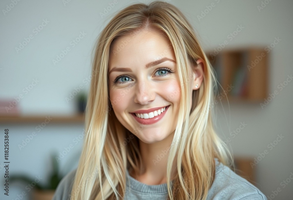 Nordic blond woman with a gentle gaze and warm expression Nordic blond woman with a gentle gaze and warm expression