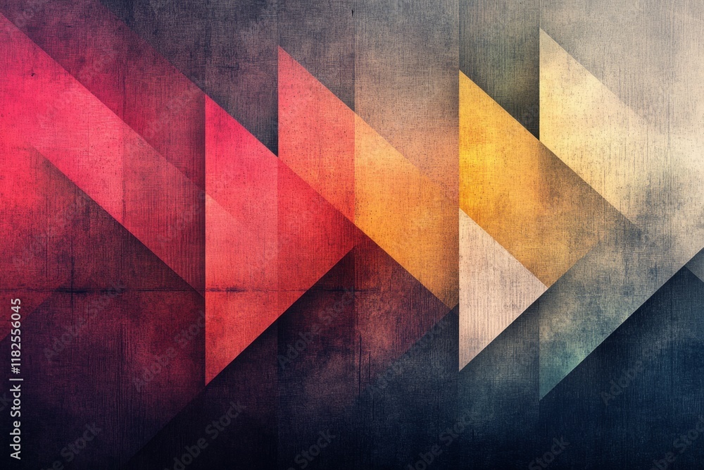 Fototapeta premium Interlocking triangles form a vibrant geometric pattern, showcasing a textured, abstract design