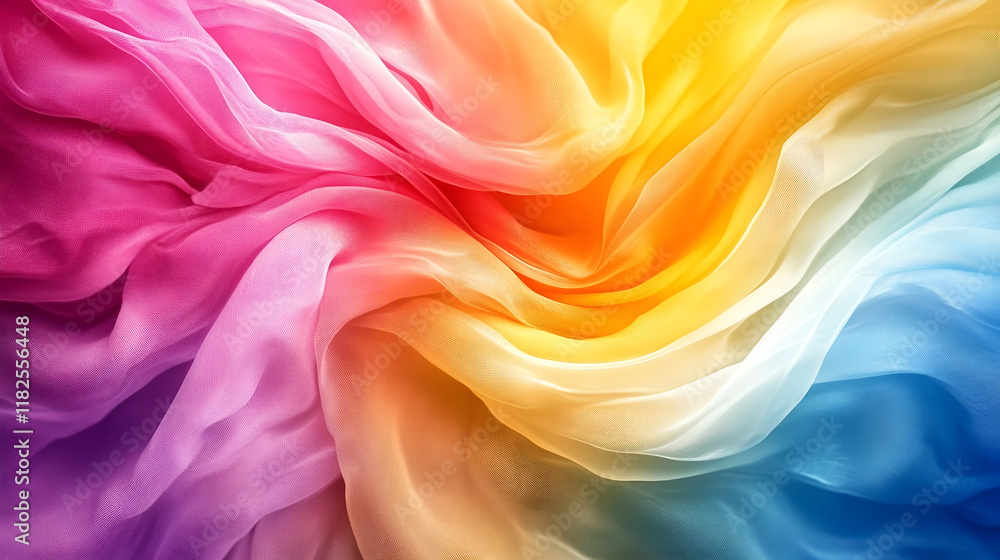 Obraz premium Rainbow-Colored Fabric Swirls and Drapes Creating a Vibrant and Dynamic Abstract Background
