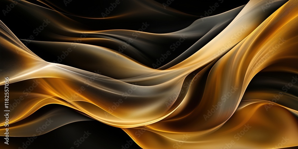 Golden abstract waves on black background. Luxury and elegance in modern design. Golden abstract waves on black background. Luxury and elegance in modern design.