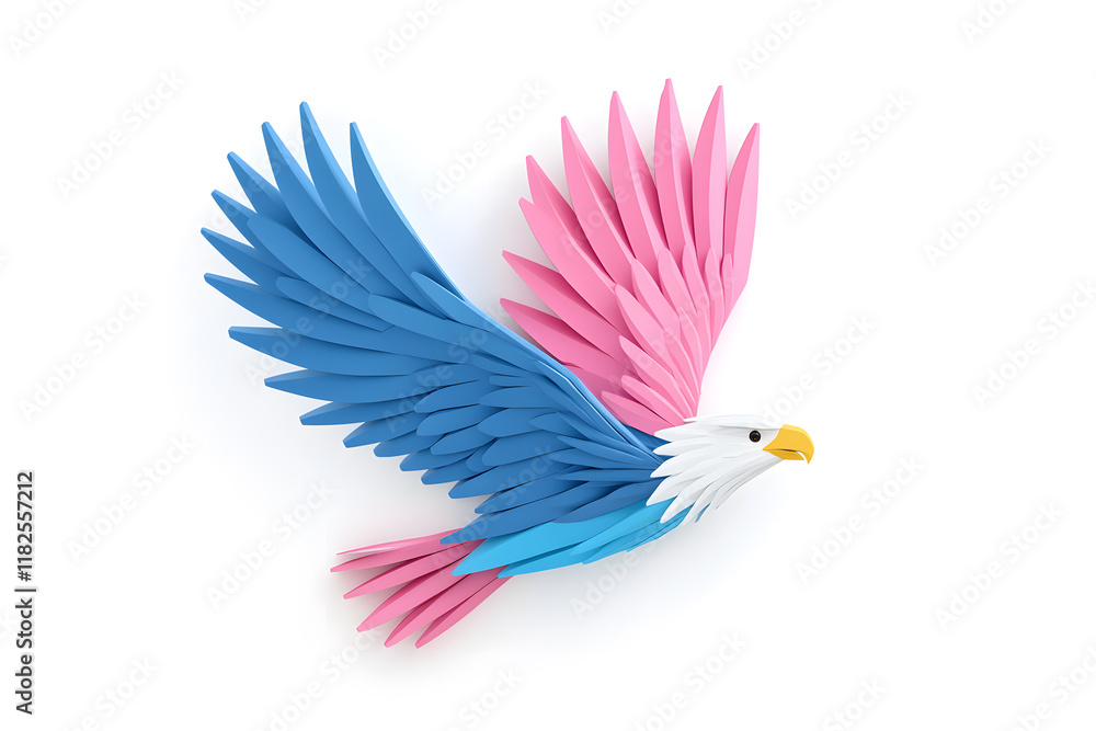 Obraz premium Abstract 3D eagle paper cut shape, isolated on a white background 