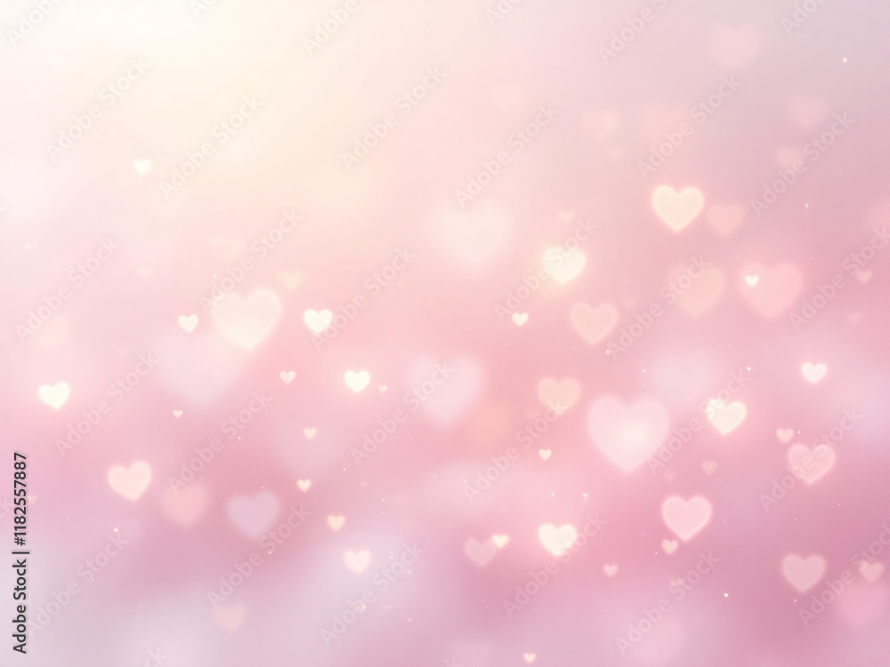 Soft pink background with glowing white hearts. Soft pink background with glowing white hearts.
