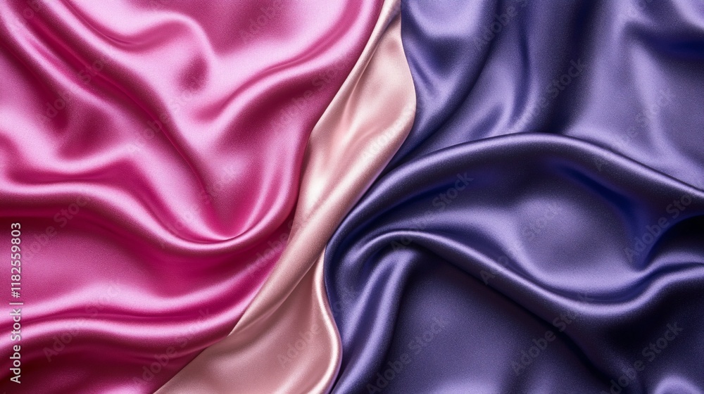 Obraz premium Colorful silk fabric drapes in pink, cream, and purple tones creating a smooth texture
