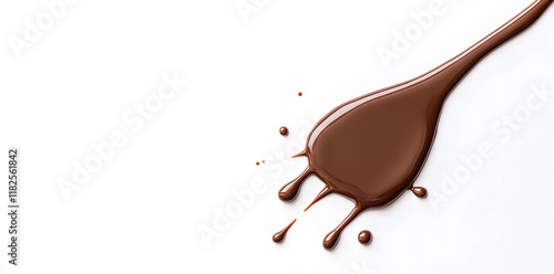 Melted dark chocolate dripping and flowing down from the top, isolated on white background photo