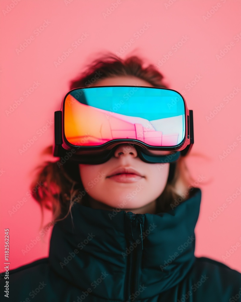 Close-Up of a Woman Wearing VR Goggles, Virtual Reality, Technology Close-Up of a Woman Wearing VR Goggles, Virtual Reality, Technology