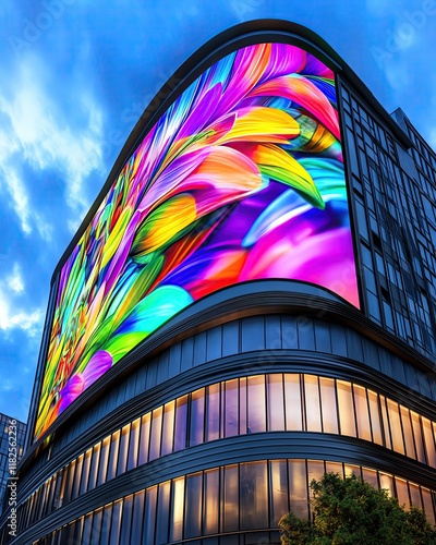 Showcase Billboard Layout, A curved billboard layout on the side of a modern building
