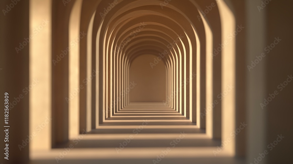 Fototapeta premium Arched Corridor with Repeating Arches, Architecture, Interior, Design, Hallway
