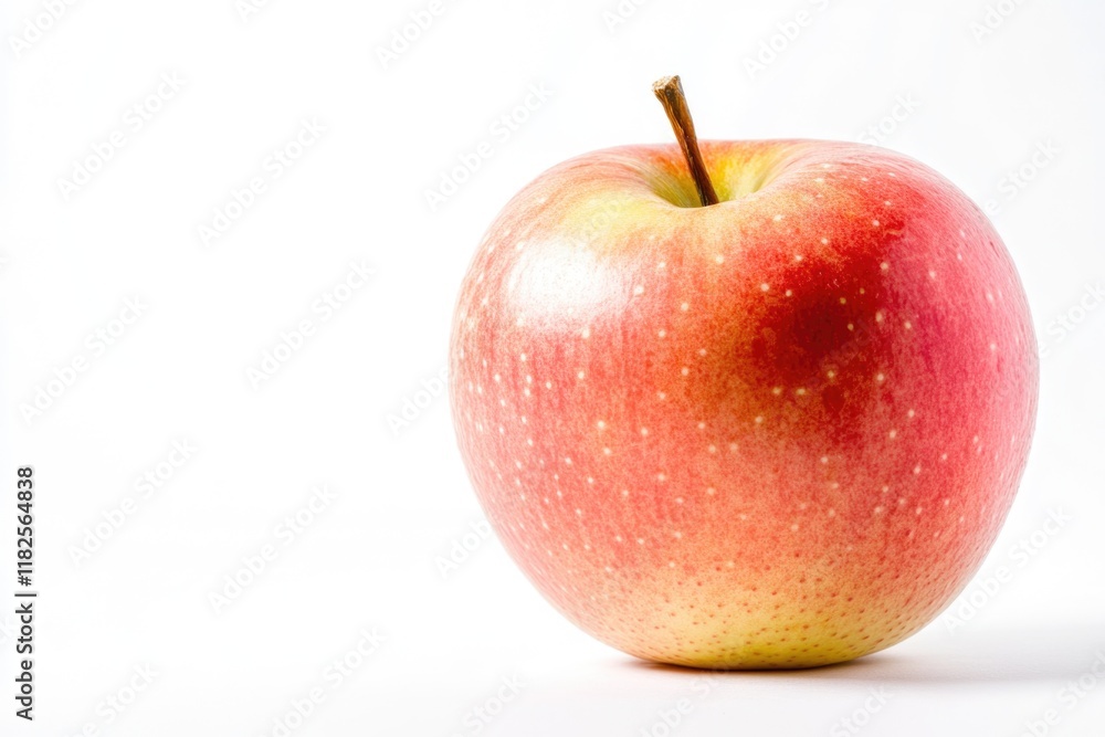 Close-up shot of a bright red apple on a white background Close-up shot of a bright red apple on a white background