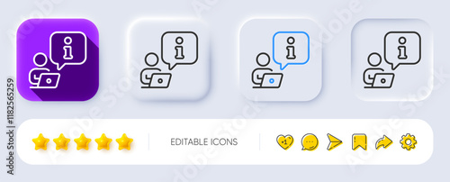 Interview line icon. Neumorphic, Flat shadow, 3d buttons. Job information sign. Online business meeting symbol. Line interview icon. Social media icons. Vector