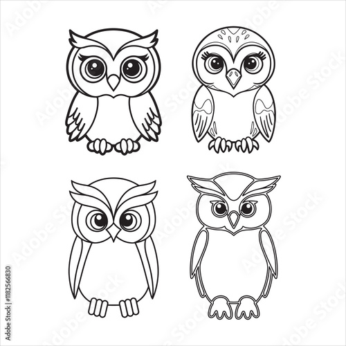 line drawing of owl Bundle set photo