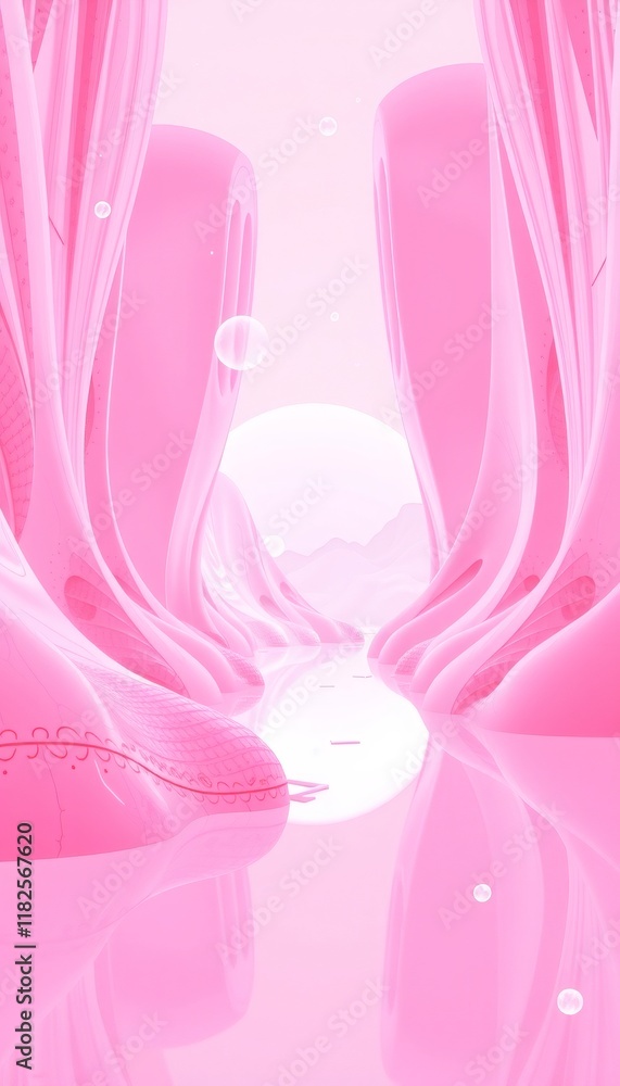Pink abstract landscape with a reflective lake. Pink abstract landscape with a reflective lake.