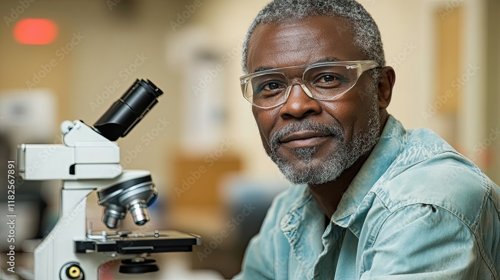 Science enthusiast engaged in microscopy at a laboratory during daylight Science enthusiast engaged in microscopy at a laboratory during daylight