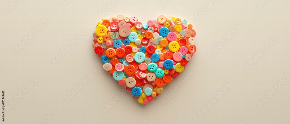 Colorful buttons arranged in a heart shape. AI.