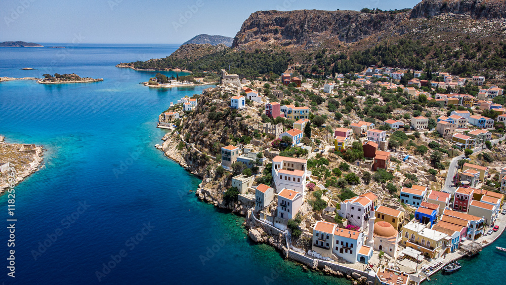 Obraz premium Drone photo of Kastellorizo. Furthest Greek Island from Athens. Front of Turkey