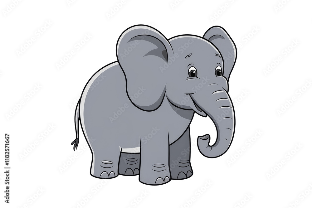 Obraz premium Adorable cartoon baby elephant, grey, standing, smiling, transparent background. background removed