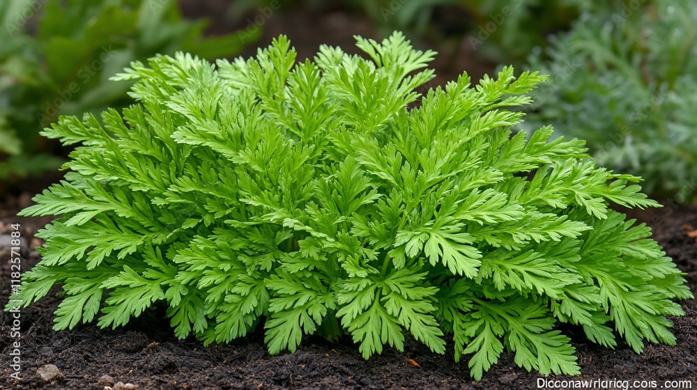 Lush green fern plant in garden bed Lush green fern plant in garden bed