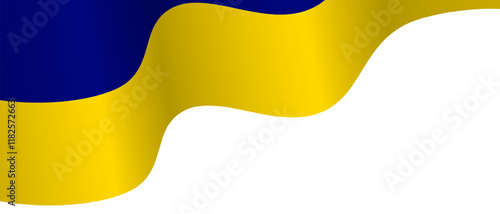 Waving Ukrainian flag with blue and yellow colors on a white background. Abstract banner design with copy space.