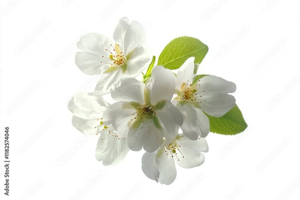 Obraz premium A bouquet of white flowers surrounded by green leaves
