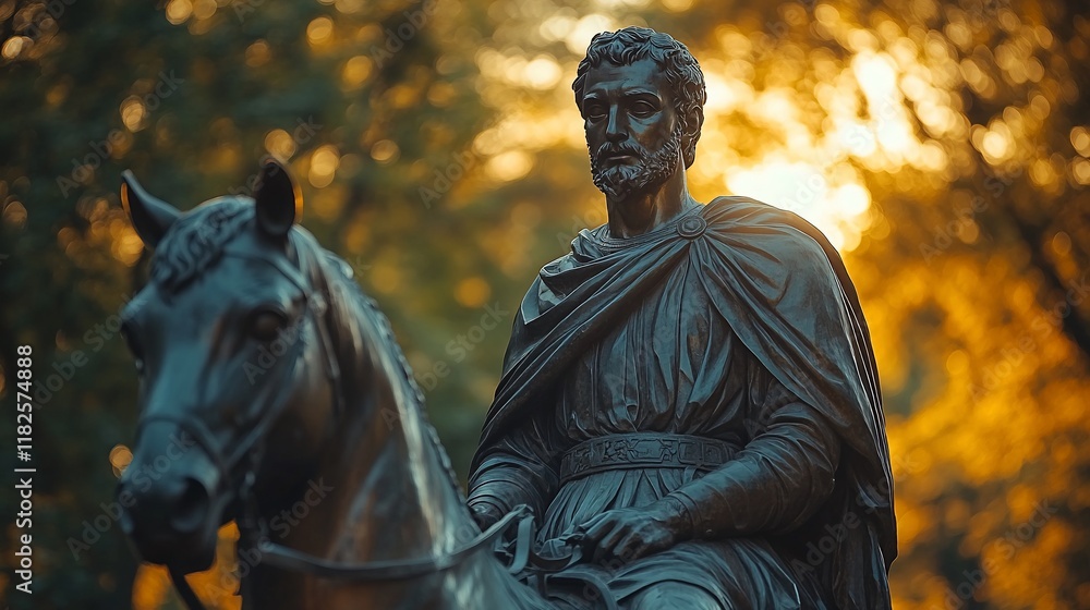 Equestrian Statue Of A Medieval Figure In Autumnal Sunlight Equestrian Statue Of A Medieval Figure In Autumnal Sunlight