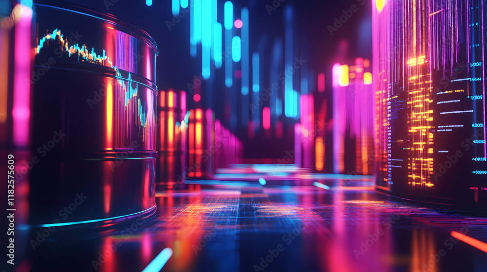 Oil barrels are depicted with fluctuating price charts, symbolizing market volatility and economic trends. image conveys sense of dynamic change in oil industry. Velvetlight. Illustration Oil barrels are depicted with fluctuating price charts, symbolizing market volatility and economic trends. image conveys sense of dynamic change in oil industry. Velvetlight. Illustration