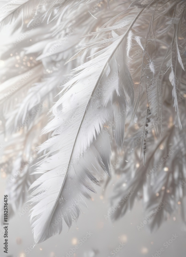 Delicate snowflakes gently falling onto a light fluffy white feather background texture, snowflakes, soft focus, icy Delicate snowflakes gently falling onto a light fluffy white feather background texture, snowflakes, soft focus, icy