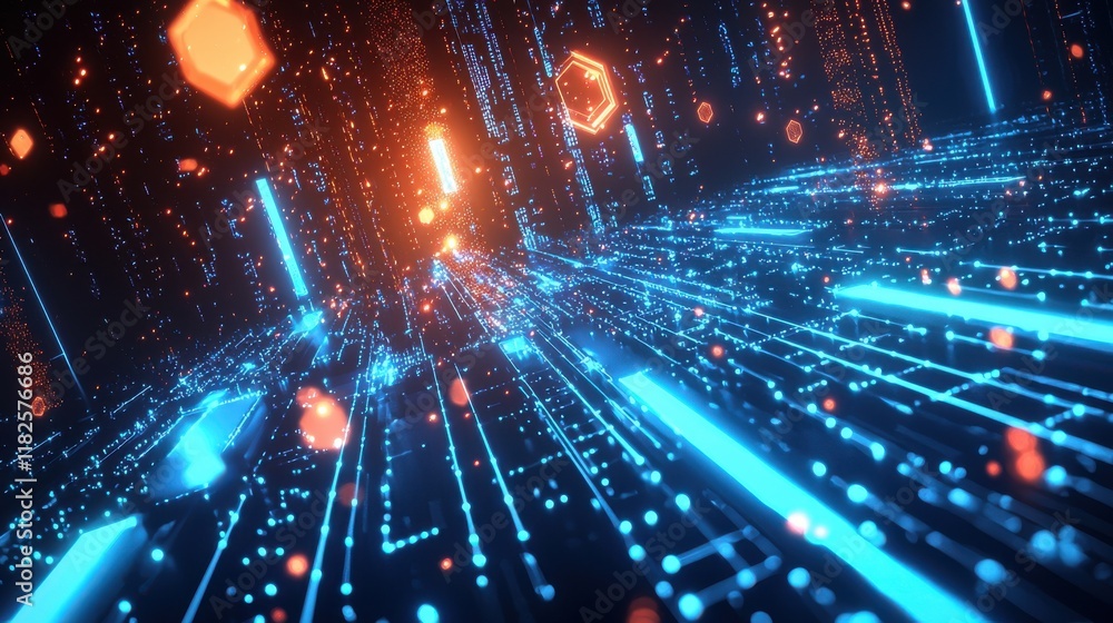 Obraz premium Futuristic network action digital realm abstract visuals cyber environment dynamic perspective tech concept