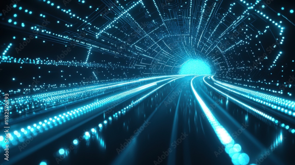 Obraz premium Futuristic network action digital tunnel abstract visualization high-tech environment dynamic viewpoint