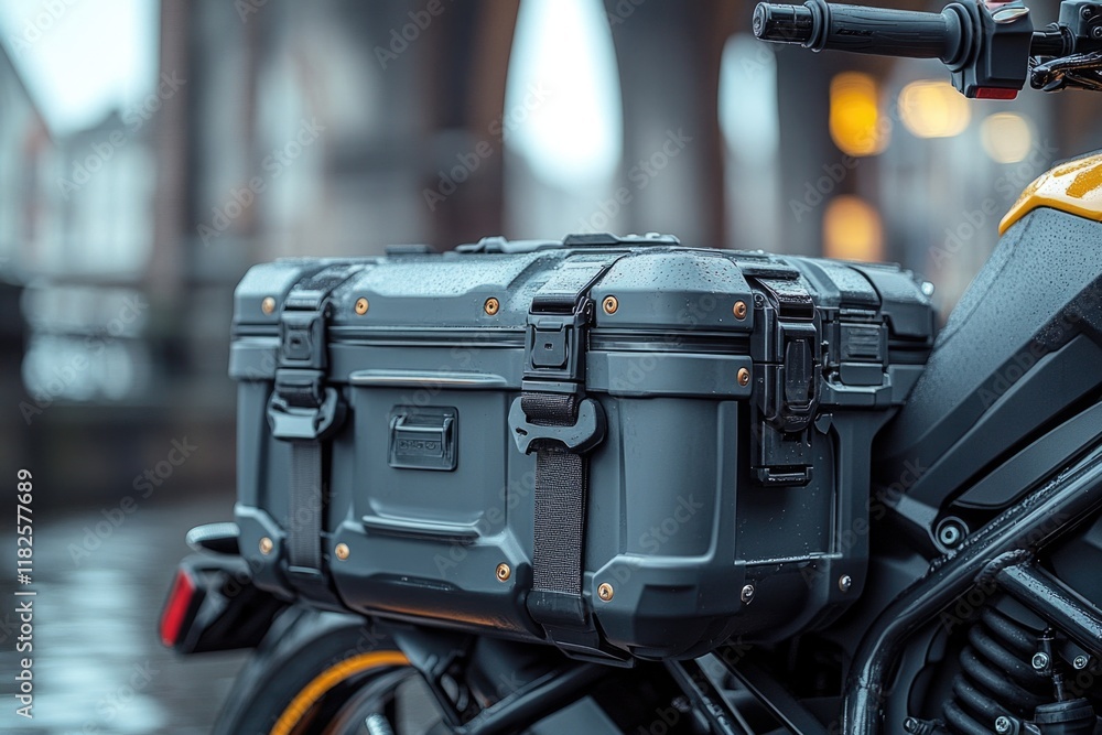 Fototapeta premium Close-up shot of a motorcycle with a luggage case on the back