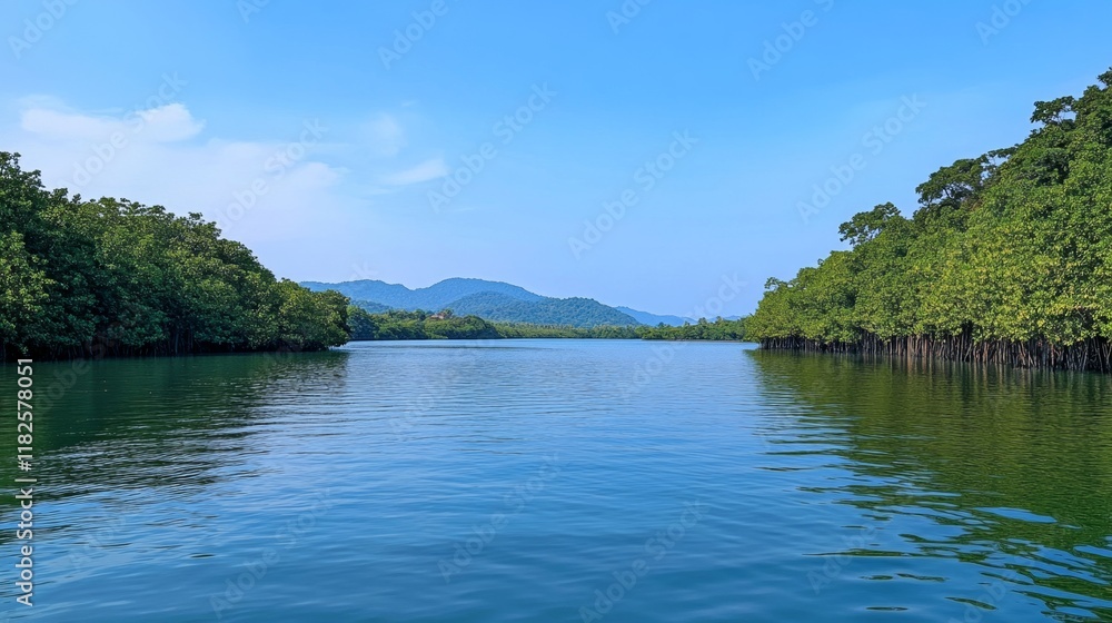 Serene River Landscape with Lush Forest Serene River Landscape with Lush Forest