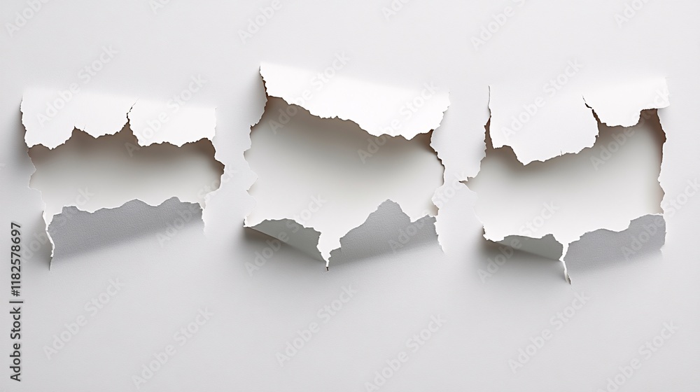 Torn paper strips revealing blank space suggest creativity and design potential Torn paper strips revealing blank space suggest creativity and design potential