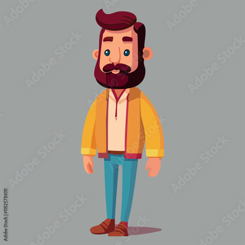Hipster Cartoon Man in Yellow Jacket – Vector Illustration