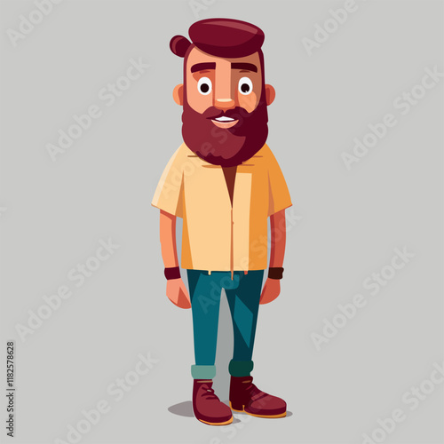 Bearded Man in Casual Clothes – Vector Cartoon Character