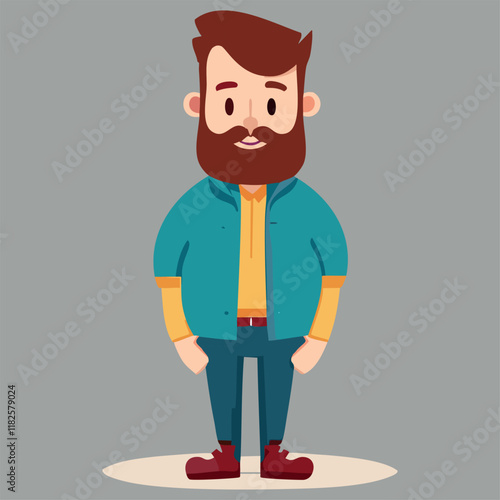 Cartoon Bearded Man in Casual Outfit – Vector Illustration