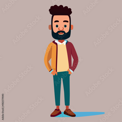 Stylish Cartoon Man with Beard and Casual Outfit – Vector Illustration