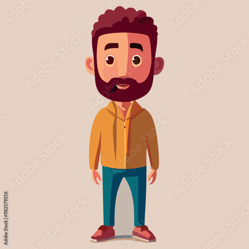 Cartoon Bearded Man in Hoodie – Vector Illustration