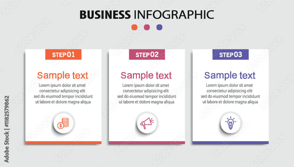 Infographic design template with icons and 3 options or steps Infographic design template with icons and 3 options or steps
