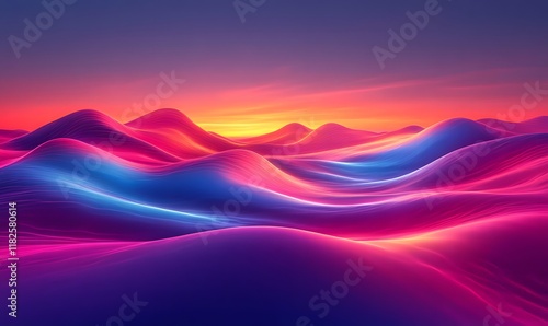 Design an abstract desert mirage with glowing neon lines