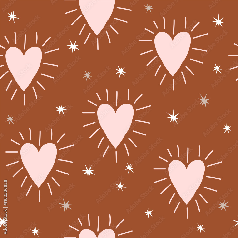 custom made wallpaper toronto digitalSeamless pattern with big hearts and stars. Boho style print. Vector hand drawn illustration.