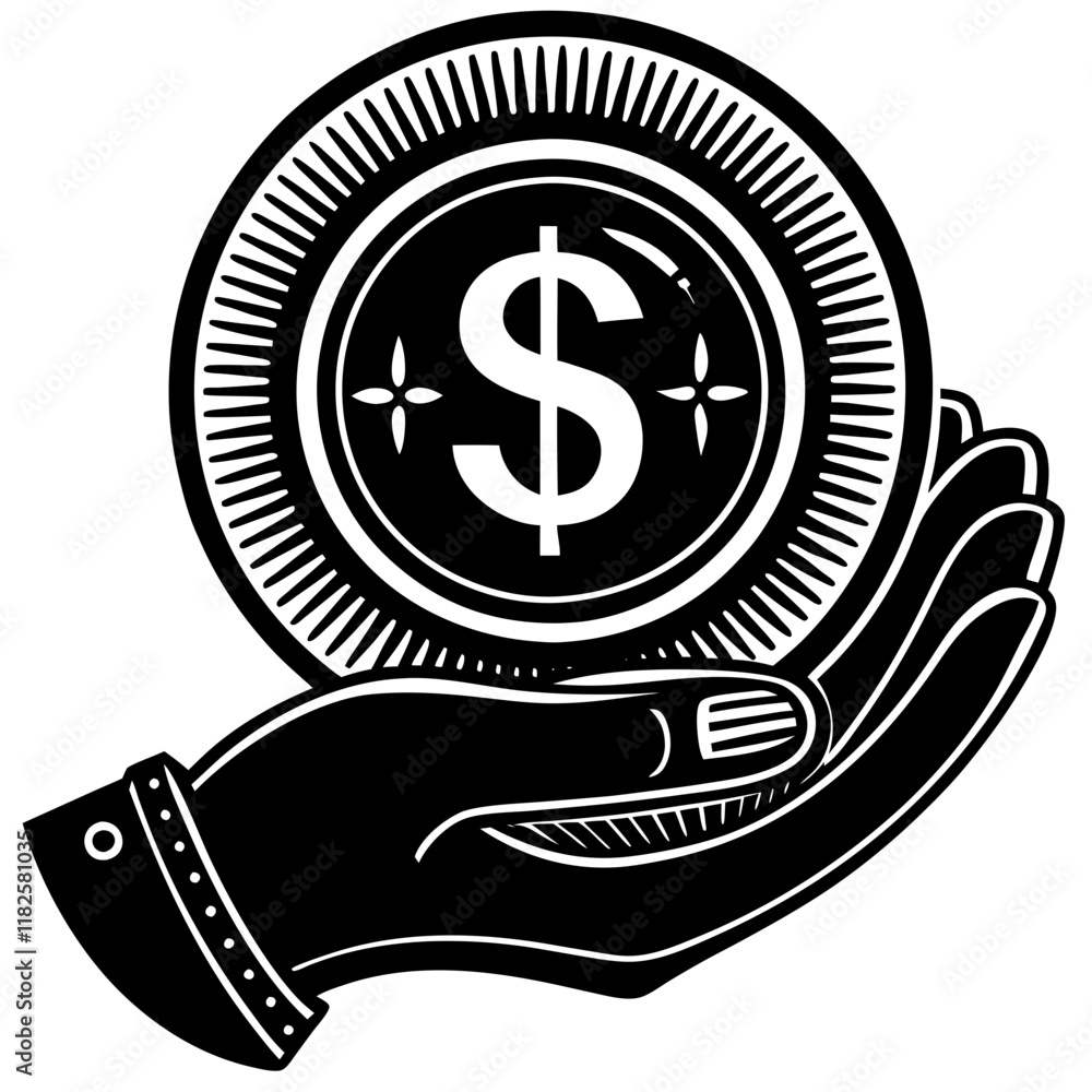 Hand Holding Dollar Coin Vector Illustration for Financial Concepts Hand Holding Dollar Coin Vector Illustration for Financial Concepts