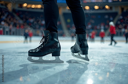 Wallpaper Mural Close-up of a figure skater's black skates on the stadium ice. Torontodigital.ca