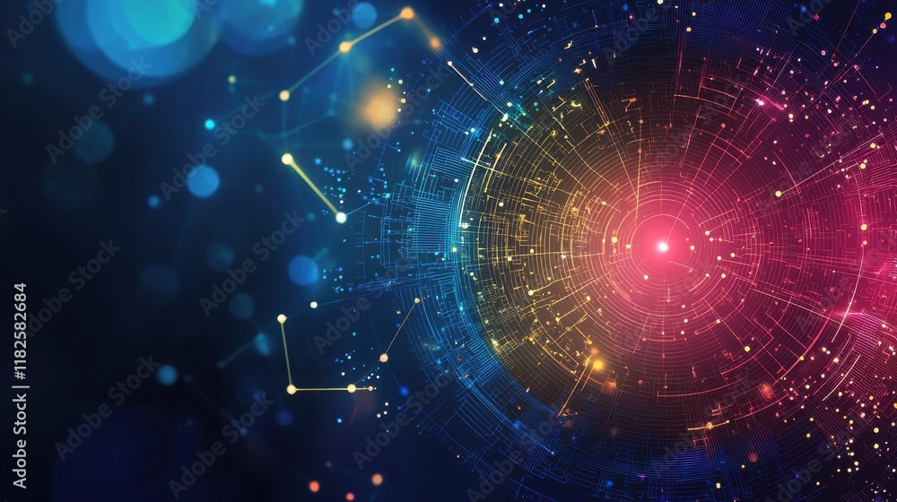 Obraz premium Futuristic abstract technology background with colorful circles and light effects